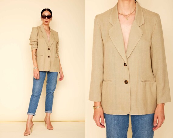 Vintage 90s Tan Lightweight Blazer / Beige Oversiz
