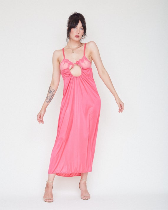 Vintage 80s Pink Nightgown & Robe Set / Sexy Keyh… - image 6