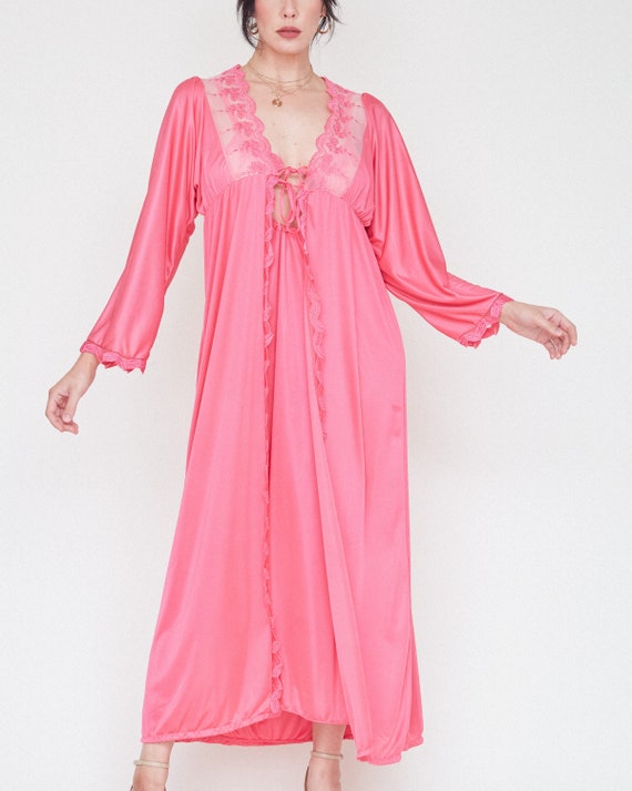 Vintage 80s Pink Nightgown & Robe Set / Sexy Keyh… - image 9