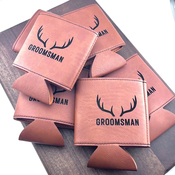 Deer Hunting Groomsman Proposal, Gift for Groomsmen, Best Man Gift, Personalized Leather Can Holder, Groomsman proposal box, Best Man Gift