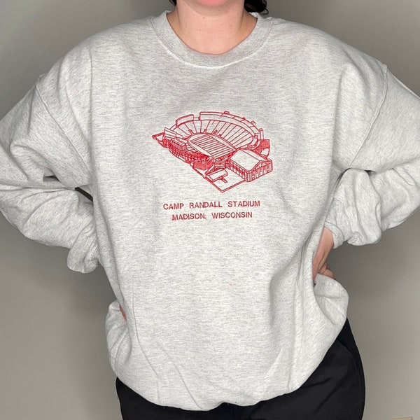 Camp Randall Stadium Embroidered Drawing Crewneck, Wisconsin Badger Sweatshirt, UW Madison Apparel, Embroidered UW Madison Crewneck, Vintage