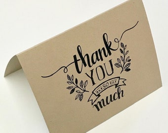 THANK YOU CARDS, Folded Set of 10 or more~Thermography printed~Raised ink~Kraft paper~Wedding notes~