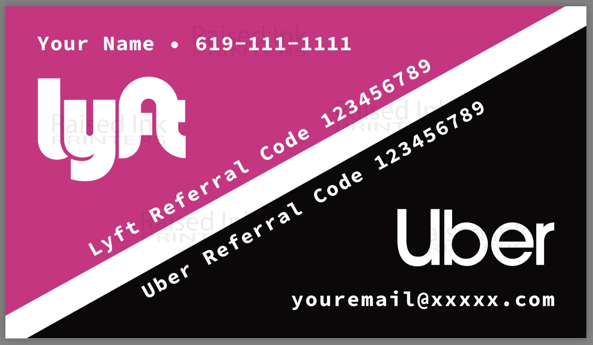 LYFT UBER Business Cards Lyft Code Card Uber Code Card Etsy