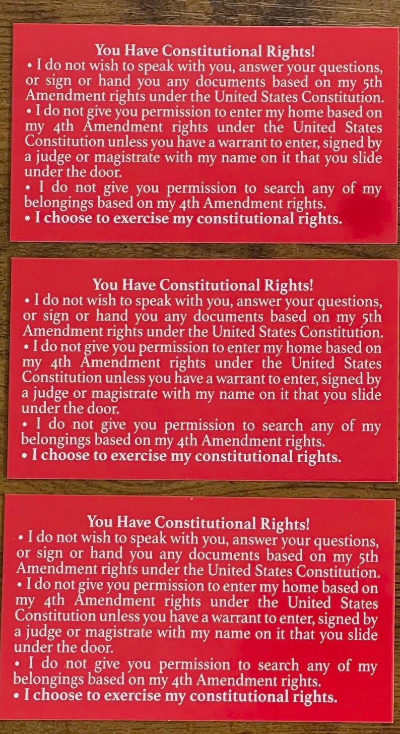 RED CARD ~ 25, 50, 100 Know Your Rights Cards ~ English on Front ...