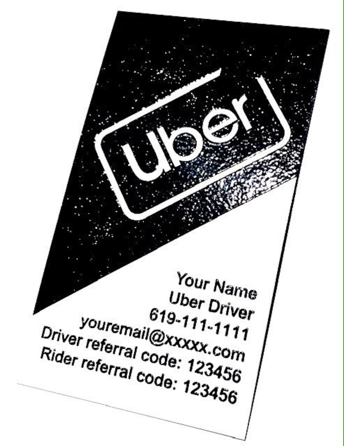 THERMOGRAPHY printed UBER Business Cards Uber Code Card Etsy