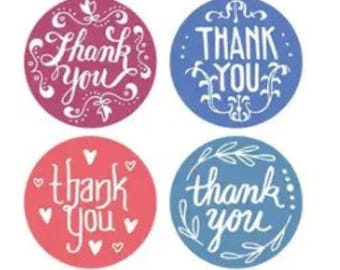 THANK YOU 12 Various Colors and Designs STICKERS ~ 1 inch Round Labels