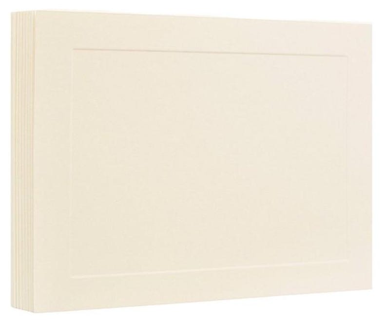 May include: A stack of ivory-colored blank greeting cards with a raised border around the front.