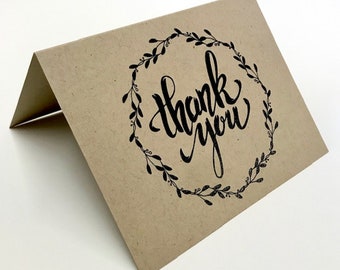 THANK YOU CARDS, Folded Set of 10 or more~Thermography printed~Raised ink~Kraft paper~Wedding notes~ with Envelopes