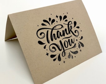 THANK YOU CARDS, Folded ~Thermography printed~Raised ink~Kraft paper~Wedding notes~