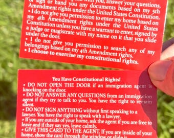RED CARD ~ 25, 50, 100  Know Your Rights Cards ~ English on Front ~ English on Back ~ ICE~ Constitutional Rights ~