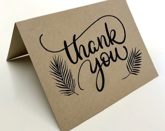 THANK YOU CARDS, Folded Set of 10 or more~Thermography printed~Raised ink~Kraft paper~Wedding notes ~ 5 1/2"x 4 1/4"