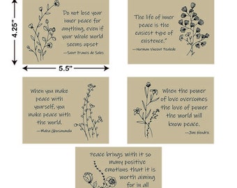 STATIONERY Folded CARDS Set of 5 Designs with Envps. ~ INSPIRATIONAL Quotes ~ Kraft Cardstock ~Greeting Cards~