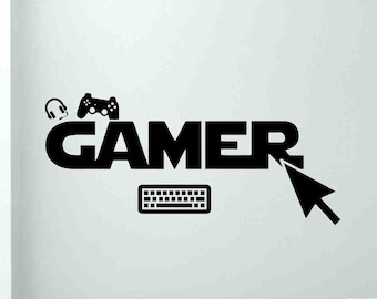 Gamer vinilo pared calcomanía PC Gaming teclado controlador calcomanía videojuegos pegatinas jugador signo regalos para jugadores cartel niños sala de juegos decoración 136b