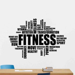 Fitness adesivi in vinile parola nuvola decalcomania palestra citazione rimovibile adesivo da parete fitness decorazione della parete segno motivazione poster allenamento parete arte regalo 476n