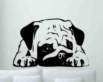 Pug vinilo calcomanía vivero pared pegatina Pug perro perro signo pug cartel animales pared arte zoológico regalo niños bebé dormitorio recién nacido decoración 17v