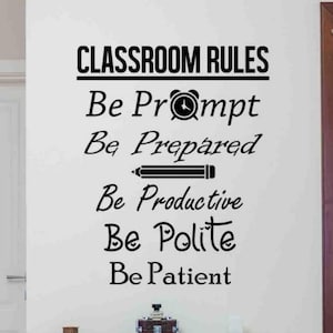 Classroom Rules Wall Decal Classroom Quote Class Sign Vinyl Sticker Motivational Poster Study Wall Art Teacher Gift School Decor bar188