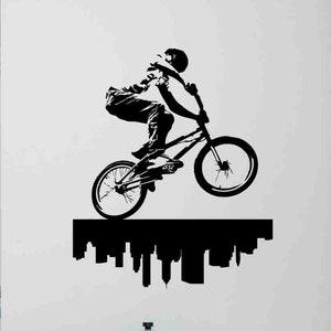 BMX Wall Decal Bike Decal City Skyline Removable Vinyl Sticker Bicycle Wall Decor BMX Sign Bike Poster BMX Wall Art Cyclist Decal Gift 85m
