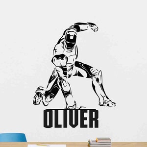 Personalized Iron Man Wall Decal Custom Name Sign Vinyl Sticker Superhero Poster Wall Art Teen Gift Kids Room Boy Nursery Decor Stencil 82m