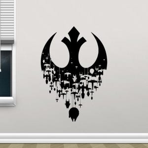 Adhesivo de vinilo para pared de Star Wars Rebel Alliance, letrero de nave rebelde, regalo, decoración de guardería, póster para niños, arte de pared, un color, sin fondo, 3437