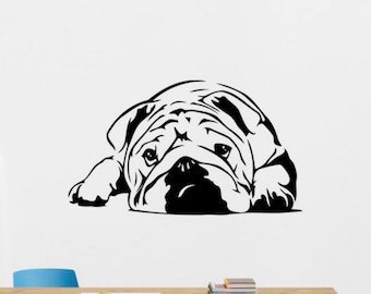 Bulldog Wall Decal Nursery Vinyl Sticker Bulldog Puppy Dog Wall Sign Poster Animals Wall Art Zoo Gift Kids Baby Bedroom Decor Stencil 30ca