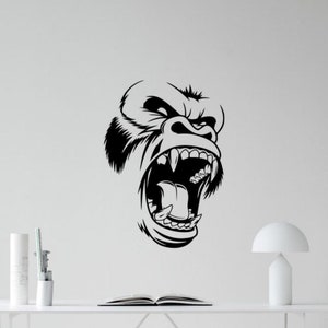 Gorilla Face Wall Decal Vinyl Sticker Gorilla Sign Monkey Wall Decor Zoo Ape Poster Home Beast Gym Wall Art Stencil Mural Gift 47me