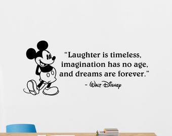 Laughter is Timeless Imagination Has No Age Wandtattoo Zitat Mickey Vinyl-Aufkleber Kinderzimmer Schild Wand Kunst Geschenk Kinder Baby Dekor 83me