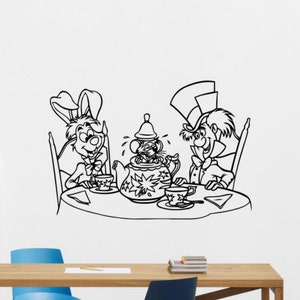 Tea Time Wall Decal Vinyl Sticker Alice Gift Sign Wonderland Poster Nursery Decor Kitchen Wall Art Stencil Mural 17ct