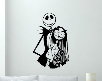 Jack and Sally Wall Decal Vinyl Sticker Sign Gift Nightmare Decor Poster Horror Wall Art One Color No Background 4088