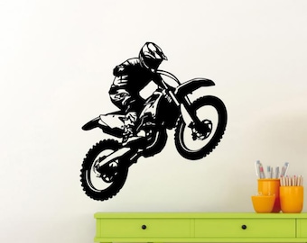 Motocross Wall Decal Vinyl Sticker Riding Dirtbike Sign Motorcycle Poster Boy Kids Room Wall Art Gift Dirt Bike Wall Decor 4045