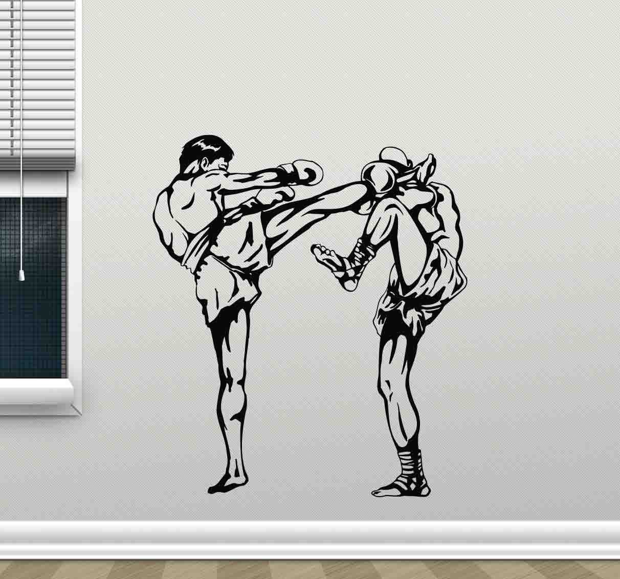 Foto Wall Mural - Asian kickboxing player and him trainer in boxing gym -  Posters - Sticker - Wall Picture