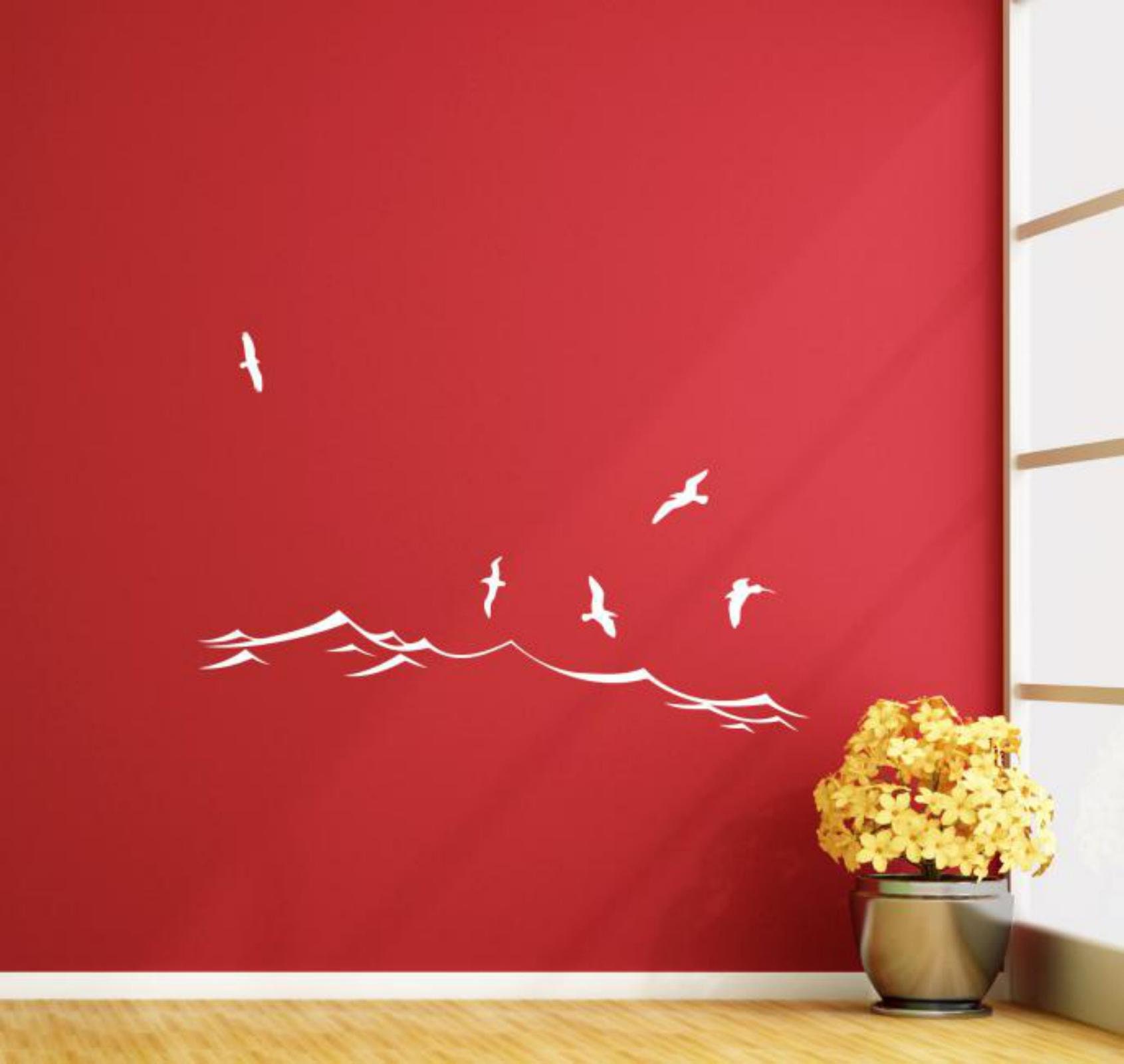 Autocollant Mural Repositionnable « Vue Sur L’océan Et Mouettes » – 3 Pieds (environ 91 Cm) – Décoration Murale Facile à Poser