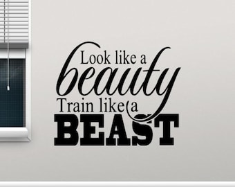 Look Like a Beauty Train Like a Beast Gym Wall Decal Vinilo Sticker Fitness Quote Decor Sign Motivation Poster Workout Wall Art Gift 139ex