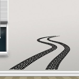 Tire Track Wall Decal Vinyl Sticker Road Highway Sign Racer Racing Room Tire Tracks Wall Decal Gift Boy Nursery Auto Car Bed Decor 300xx