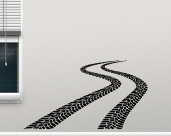 Tire Track Wall Decal Vinyl Sticker Road Highway Sign Racer Racing Room Tire Tracks Wall Decal Gift Boy Nursery Auto Car Bed Decor 300xx