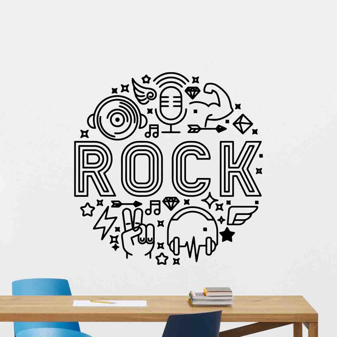 Rock Vinyl Wall Decal Rock Music Decor Rock Wall Stickers Stencil Wall ...
