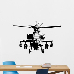 Helicopter Wall Decal Vinyl Sticker Military Wall Decor Sign Aircraft Poster Stencil Home Wall Art Army Gift Removable Copter Mural 214xx