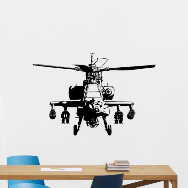 Hélicoptère Sticker Vinyle Autocollant Militaire Mur Décor Signe Avion Affiche Pochoir Maison Mur Art Armée Cadeau Amovible Copter Mural 214xx