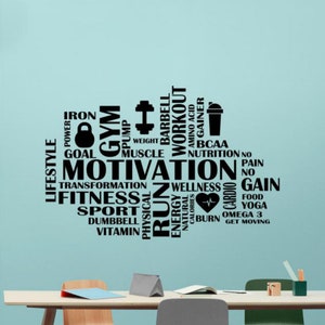 Gym Motivation Wall Decal Vinyl Sticker Word Cloud Quote Wellness Iron Run Health Workout Fitness Wall Decor Sign Poster Wall Art Gift 116gy