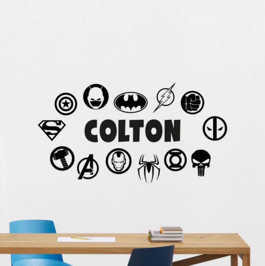 Personalized Superhero Wall Decal Vinyl Sticker Super Hero Logo Custom