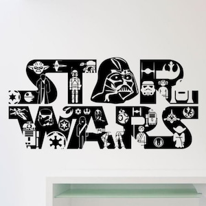 Star Wars Wall Decal Vinyl Sticker Logo Gift Quote Stencil Sign Nursery Decor Kids Room Poster Wall Art Mural One Color No Background 3406