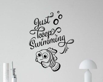 Just Keep Swim Wandtattoo Vinyl Aufkleber Badezimmer Poster Fisch Zitat Fenster Tür Pool Wäsche Wand Kunst Home Geschenk Bad Wand-Dekor 97ct