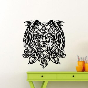 Odin Wall Decal Vinyl Sticker Odin Ravens Sign Nordic Gift Viking Decor Valhalla God Poster Wall Art One Color No Background 3452