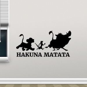 Hakuna Matata Wall Decal Vinyl Sticker Simba Timon Pumba Quote Decor Sign Storybook Poster Cartoon Wall Art Geek Gift Lion Mural 38bu
