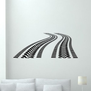Tire Tracks Wall Decal Vinyl Sticker Stencil Road Highway Sign Racer Racing Room Tire Track Decal Gift Boy Nursery Auto Car Bed Decor 301xx
