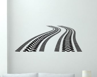 Tire Tracks Wall Decal Vinyl Sticker Stencil Road Highway Sign Racer Racing Room Tire Track Decal Gift Boy Nursery Auto Car Bed Decor 301xx