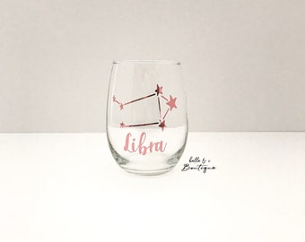 Aquarius Astrological Sign 360 Degree Engraved Stemless Wine Glass