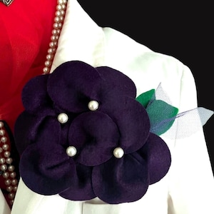 African Violet Corsage// DST African Violet Flower Pin//Purple Felt Flower Brooch