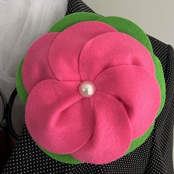 Pink and Green Felt Flower Corsage// AKA Flower Brooch//Pink and Green Pin//AKA Pin