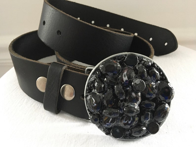 Belt Buckle for Women Black Round buckleSemi-precious gemstonesTurquoise belt buckle