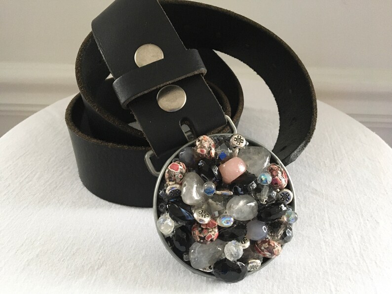 Belt Buckle for Women Black Round buckleSemi-precious gemstonesTurquoise belt buckle